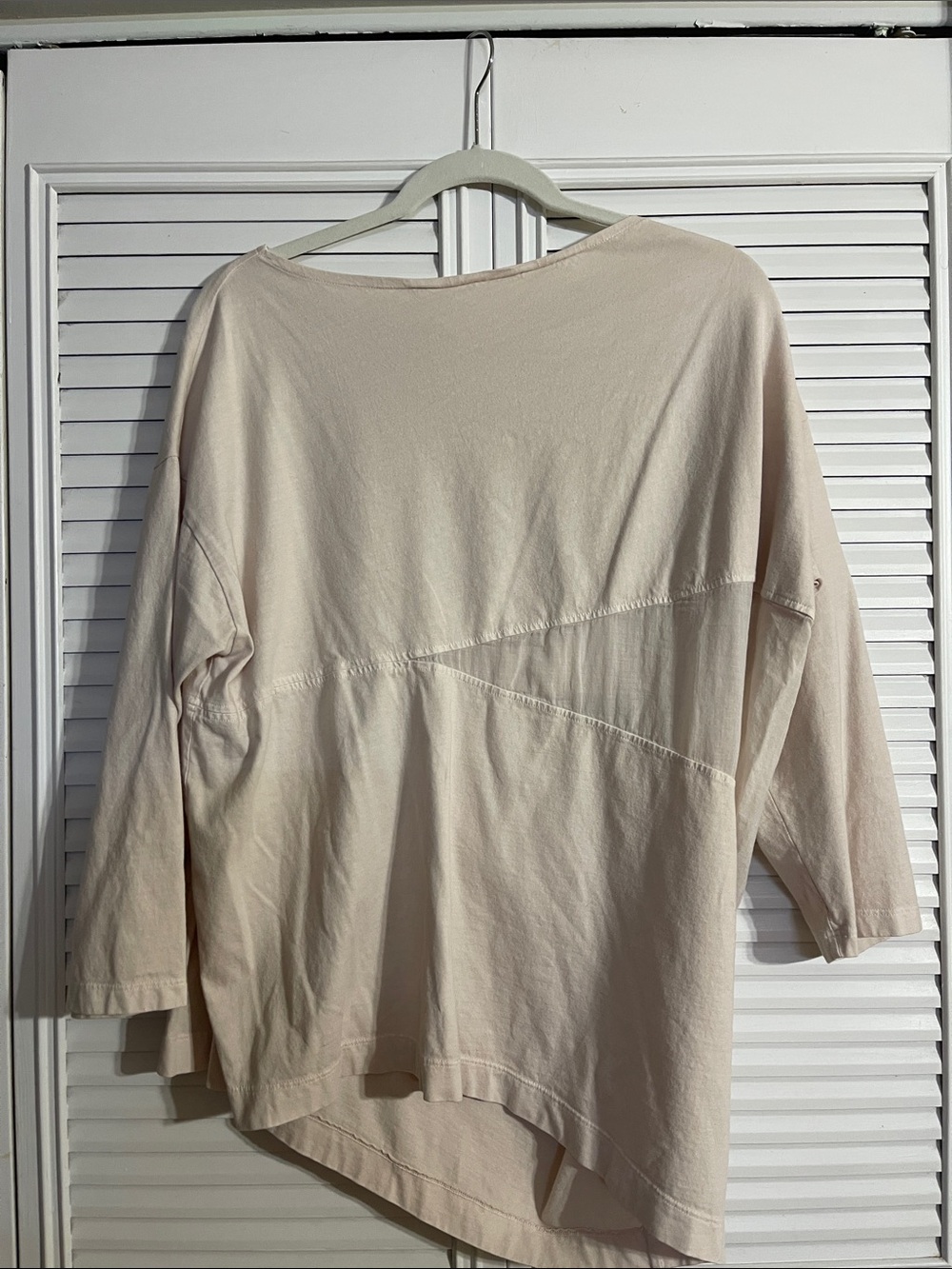 European Culture Cream Boatneck Asymmetrical Long Sleeve Top